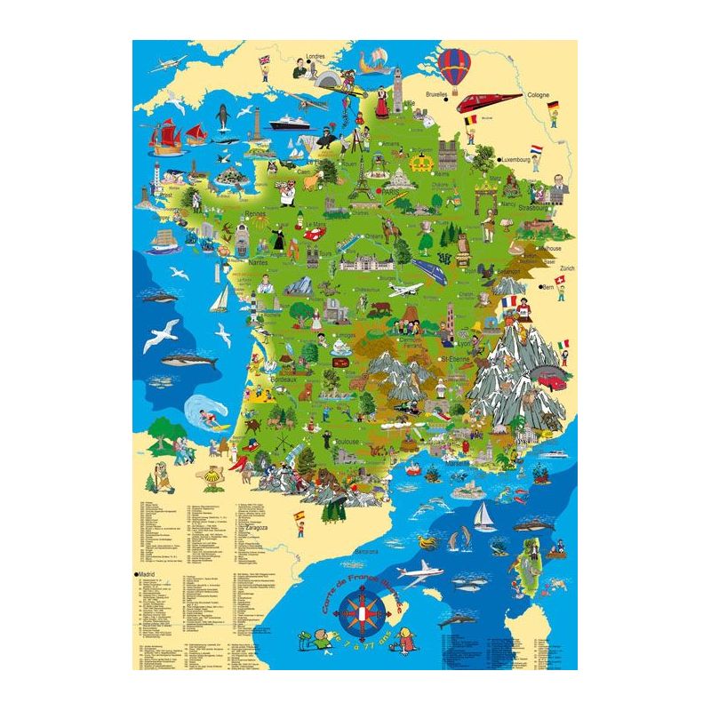 POSTER LA CARTE DE FRANCE ILLUSTREE 100 X 70 CM | Cartotheque.com